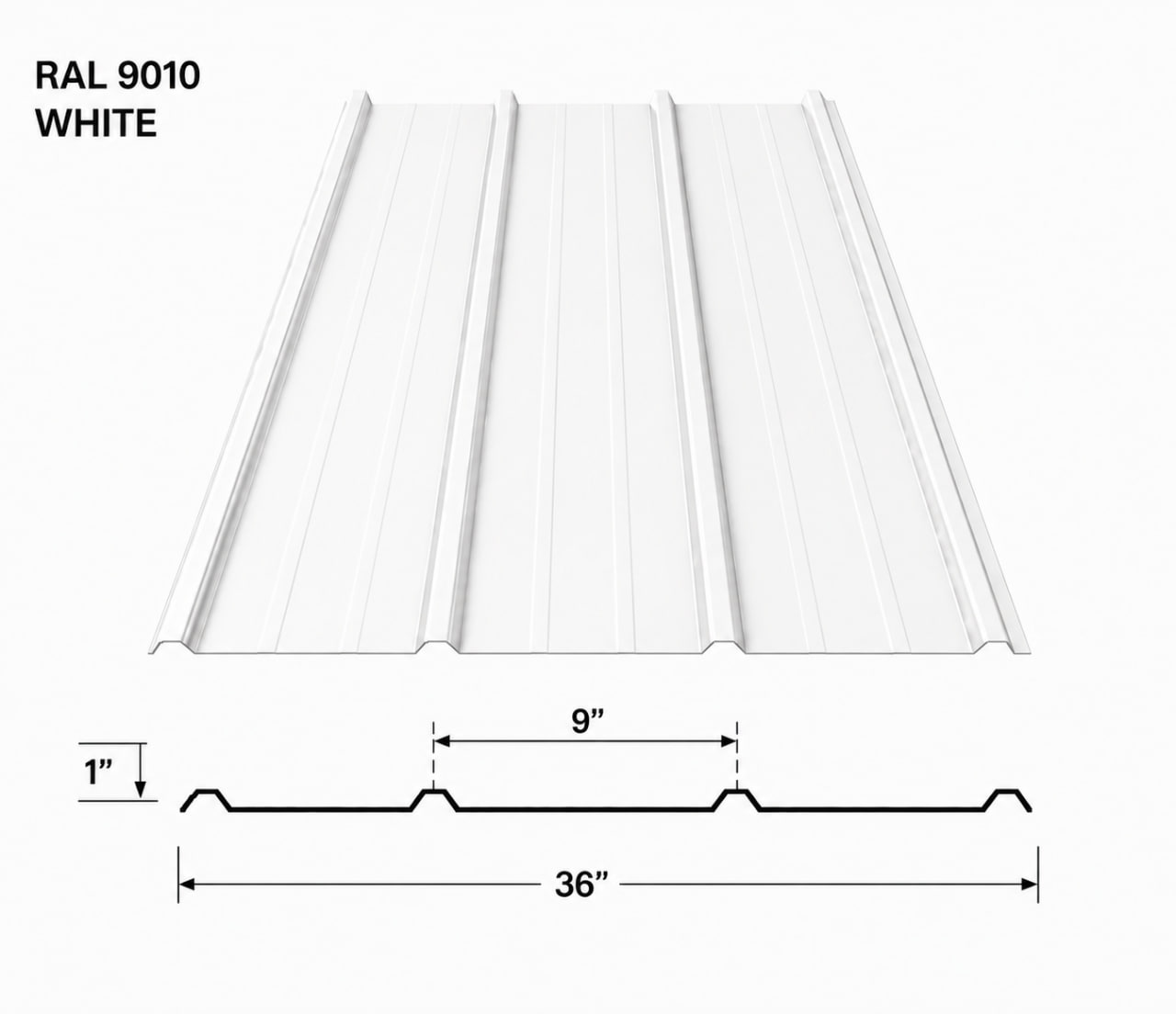 White corrugated metal roofing panel 26 gauge Sacramento